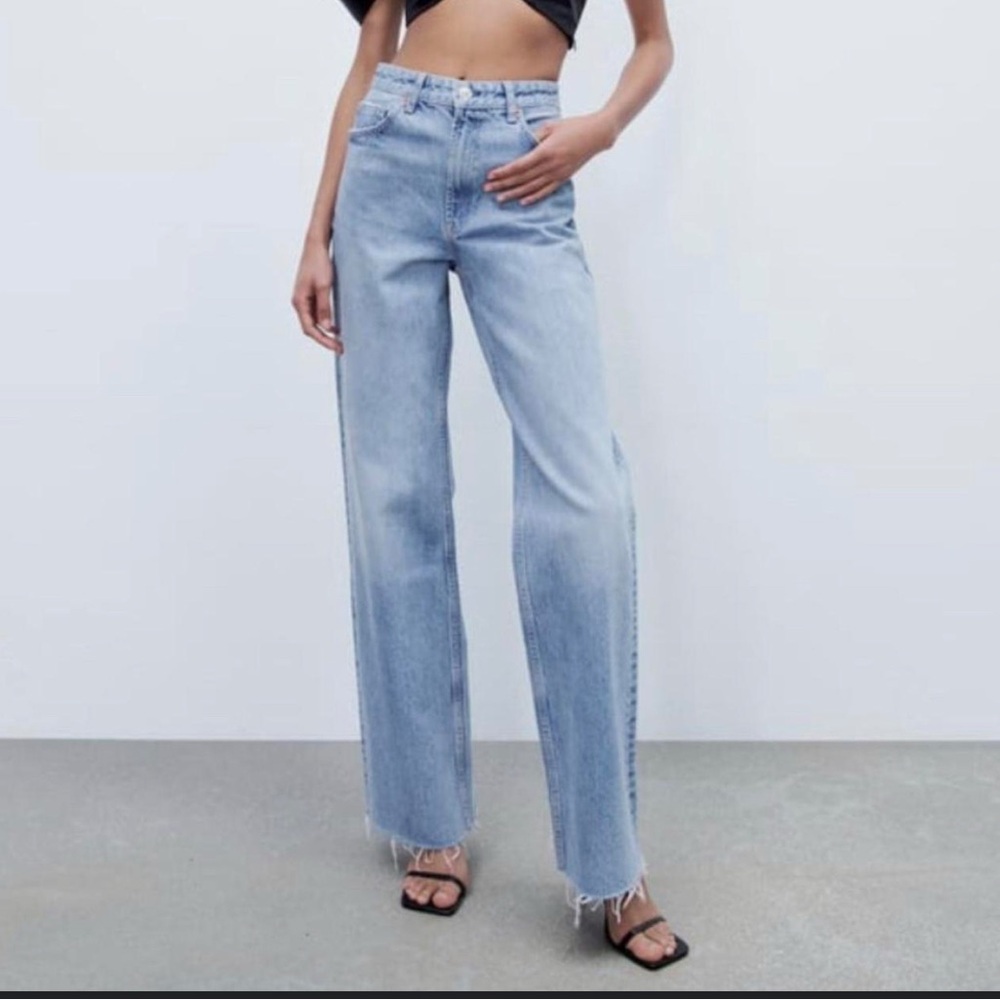 Zara Women's Sky Blue Wide Leg Jeans